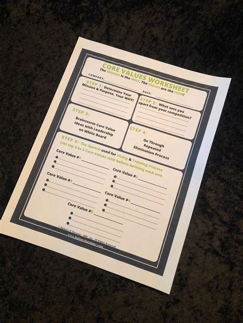 Core Values Worksheet - Etsy