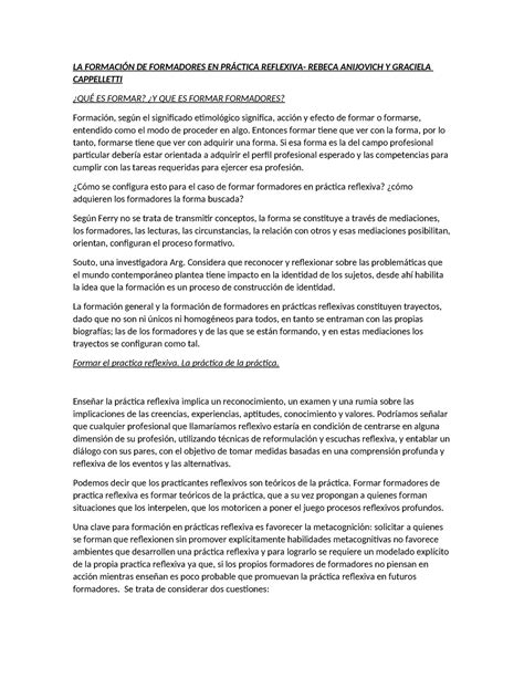 LA Formación DE Formadores EN Práctica Reflexiva Rebeca Anijovich Y