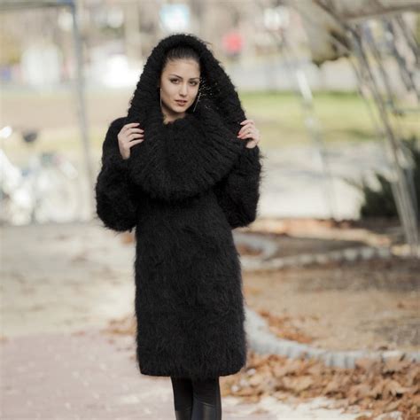 Black Mohair Dress Cowl Neck Sweater Knit Dress Fluffy Etsy