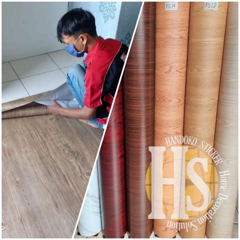 Stiker Lantai Motif Kayu Lebar Serat Hitam Serat Putih