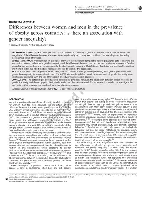 Pdf Global Differences Between Women And Men In The Prevalence Of