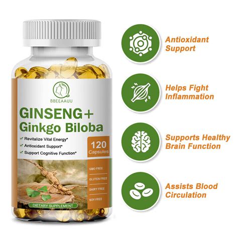 Ginseng And Ginkgo Biloba Capsules Antioxidant Support Help Fight Inflammation Ebay