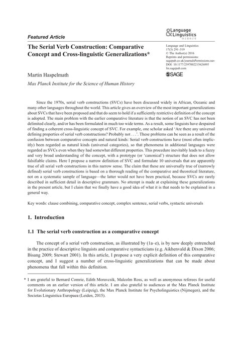 Pdf The Serial Verb Construction Comparative Concept And Cross