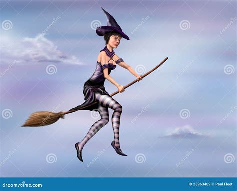 Witch Riding Her Broom Stock Illustration Illustration Of Witch