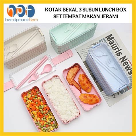 Jual Kotak Bekal 3 Susun Tempat Makan Tiga Tingkat Free Sendok Garpu