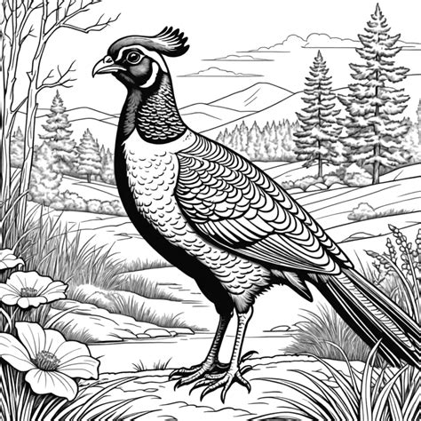 Pheasant In Natural Setting Coloring Page Lulu Pages