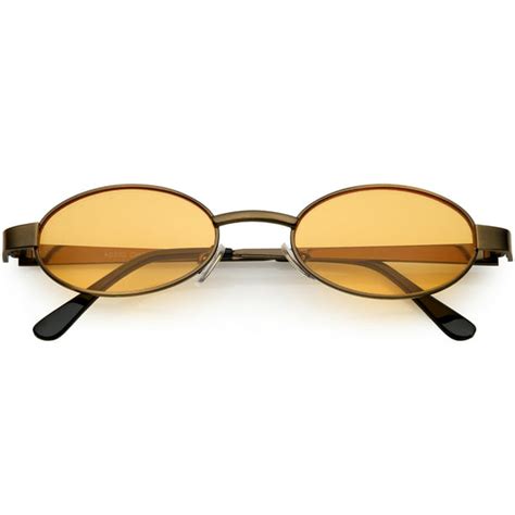 Sunglass La Retro Small Oval Sunglasses Metal Arms Color Tinted Lens