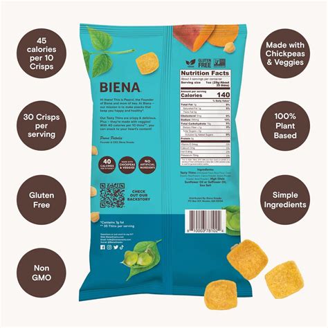 Biena Sea Salt Chickpea Veggie Crisps Pack Gluten Free Dairy