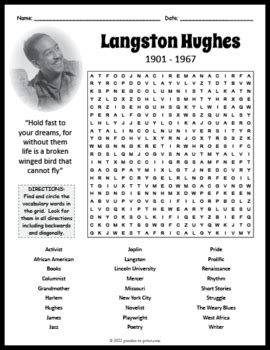 LANGSTON HUGHES Biography Word Search Puzzle Worksheet Activity TPT