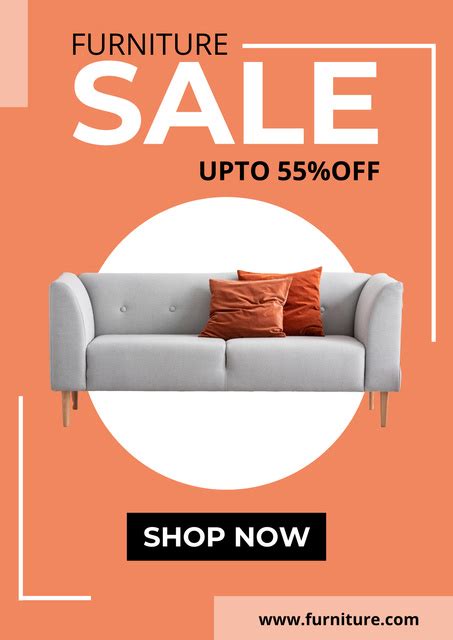 Furniture Sale Promotion With Grey Sofa Online Poster A2 Template