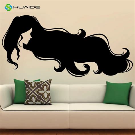 Long Hair Girl Wall Decal Hairstyle Beauty Salon Barber Shop Vinyl