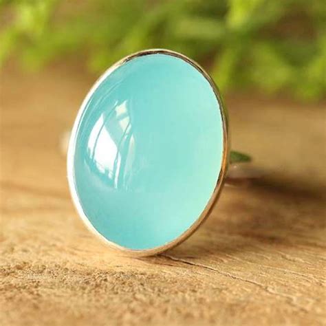 Aqua Chalcedony Gemstone Ring Sterling Silver Etsy