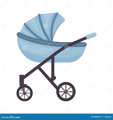 A Cartoon Style Baby Stroller A Blue Baby Carriage Stock Vector