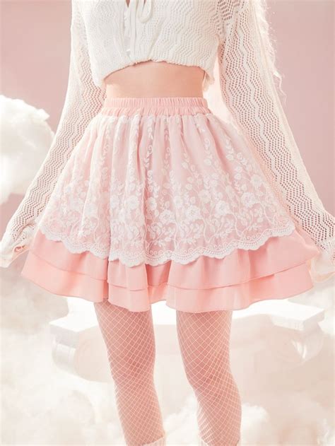 Kawaii Contrast Lace Ruffle Hem Skirti Discovered Amazing Products On