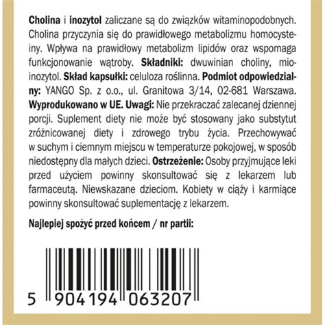 Cholina Inozytol 90 kapsułek roślinnych Yango bioshop pl