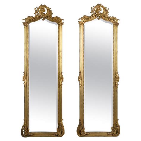 Th Century Pair Of Italian Gold Gilded Rococo Beveled Mirrors