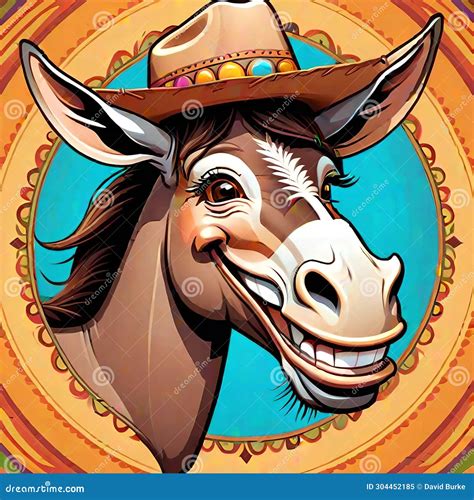 Mandala Circle Smiling Friendly Burro Donkey Western Hat Royalty Free