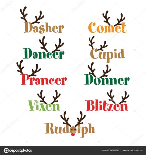 Santa's Reindeer Names Calligraphy Phrase Christmas Hand Drawn ...