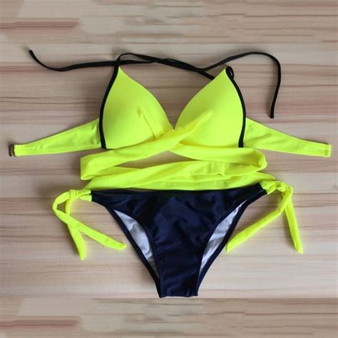 Bonito Sexy Bikini Conjunto Push Up Ba Ador Cruz Vendaje Hal Cuotas