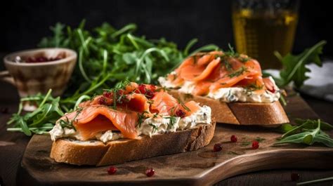 Premium Ai Image Sandwiches With Salmon And Arugula Generation Ai