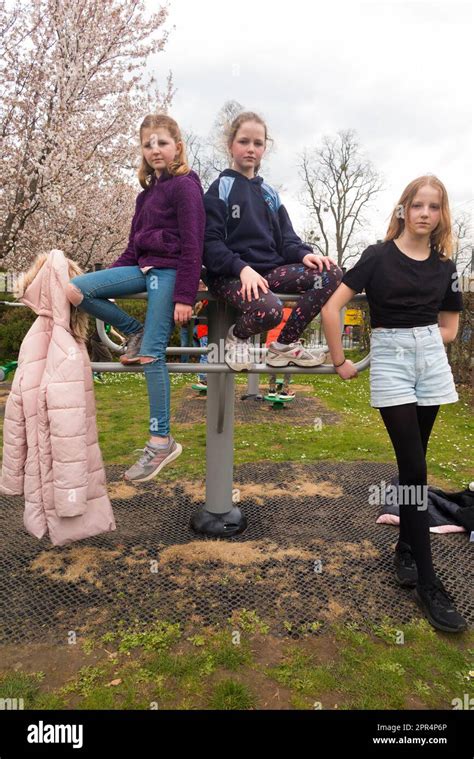 Three Sisters Aged Eight Years 13 Years And 11 Years Pose For A