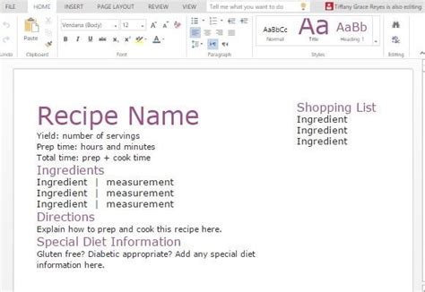 Recipe With Shopping List Template For Word
