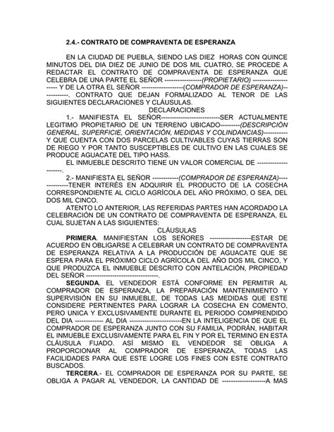 Contrato De Compraventa De Esperanza En La