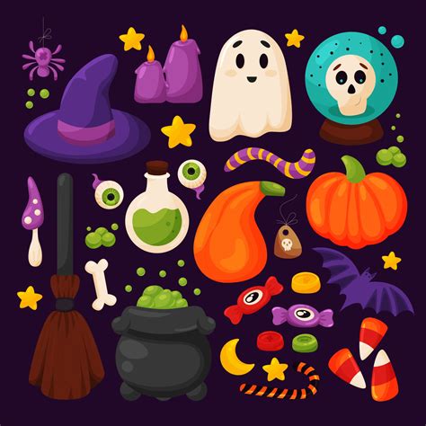 Halloween Elements Set Cute Hand Drawn Cartoon Style Witch Hat