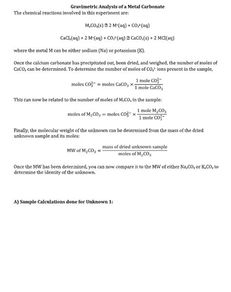 Solved Gravimetric Analysis Of A Metal Carbonate The Chegg