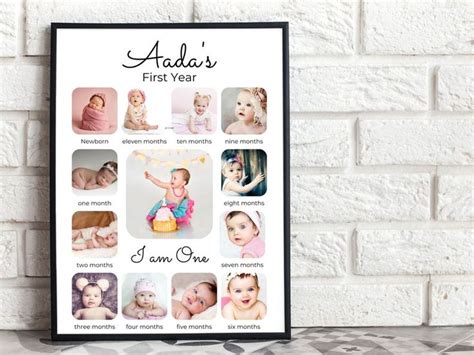 Baby S First Year Birthday Photo Collage Printable Editable Poster