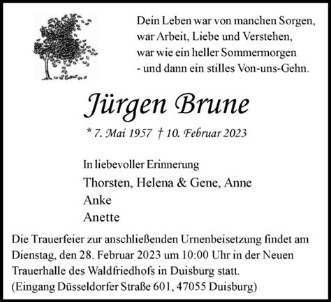 Traueranzeigen von Jürgen Brune Trauer in NRW de