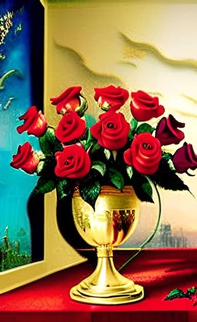 Premium Ai Image A Vase Of Red Roses Is Sitting On A Table