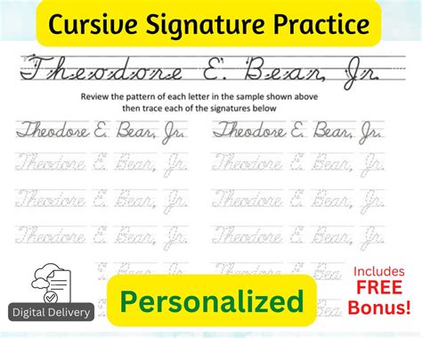 Cursive Signature Practice Sheets. Sign Your Cursive Legal Signature ...