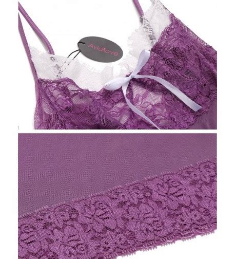 Women Babydoll Sexy Lingerie Spaghetti Strap Nightgown Lace Chemises Purple CO18278SQ87