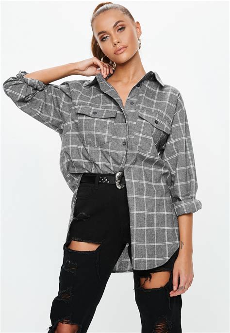 Grey Oversized Checked Shirt Checked Shirt Outfit Checked Shirt