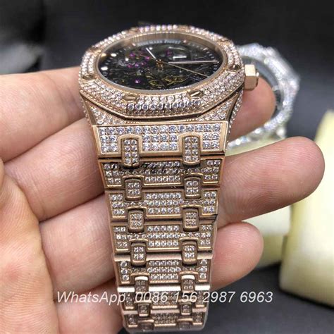 A180BL137, AP iced rose gold 39mm automatic skeleton men's watch|Peterclock