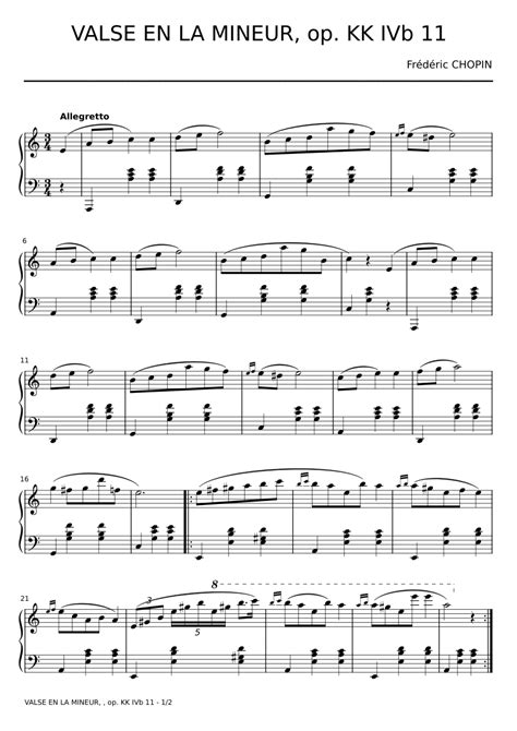 Valse En La Mineur Op Kk Ivb 11 Frédéric Chopin Sheet Music For