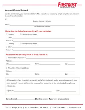 Fillable Online Account Closure Request Use This Form To Notify Your