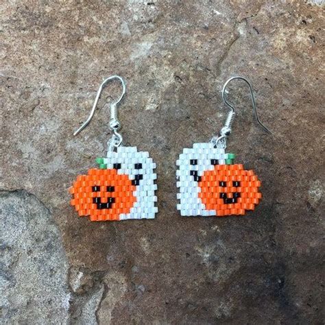 Halloween Pumpkin Earrings Jack O Lantern Earrings Beaded Fringe