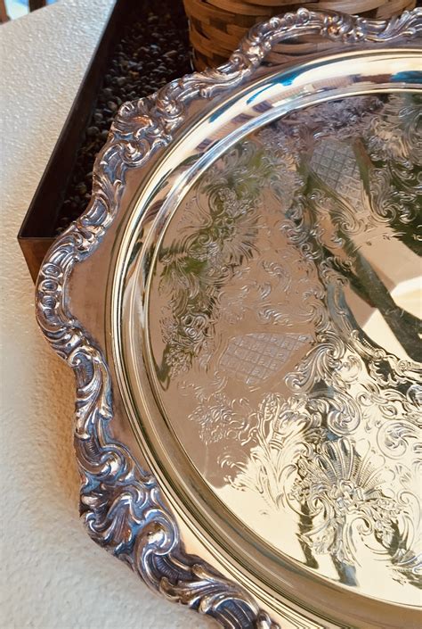 Vintage Silver Plated Round Scalloped Edge Tray Vintage Gift Etsy