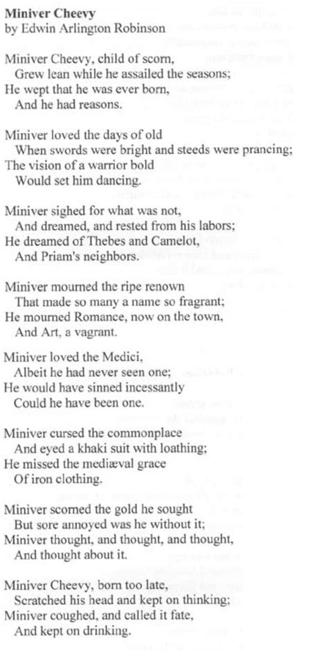 [poem] Miniver Cheevy By Edwin Arlington Robinson R Poetry