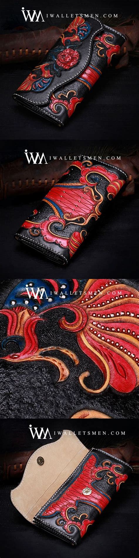 Handmade Leather Mens Womens Tooled Phoenix Clutch Wallet Cool Wallet ...