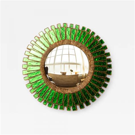 Line Vautrin A Green Talosel And Resin Convex Mirror In The Manner Of