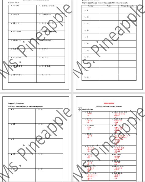 BODMAS And Prime Number Worksheets Teacha