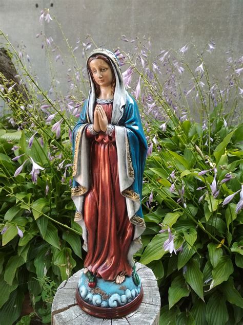 Virgin Mary Statue Hand Painted Concrete Statue Our Ladi Etsy