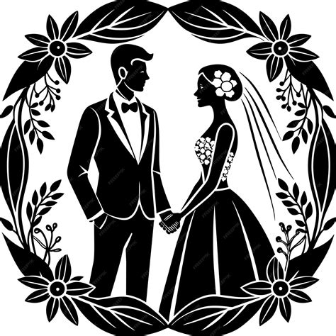 Premium Vector | A black and white image of a bride and groom