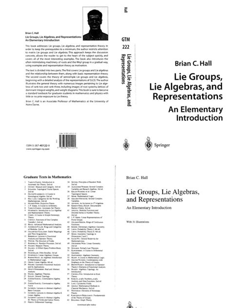 Lie Groups, Lie Algebras, and Representations An Elementary ...