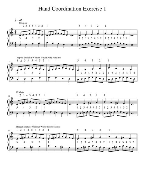 Hand Coordination Exercise 1 Sheet Music For Piano Solo Easy