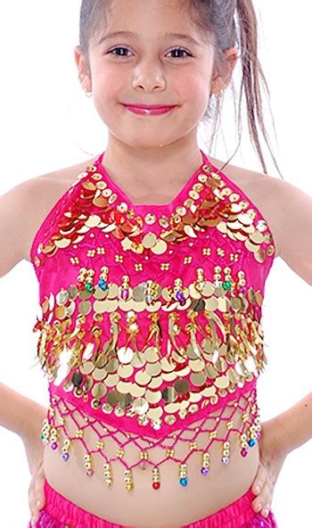 Little Girls Belly Dance Bollywood Costume Halter Top In Rose Pink