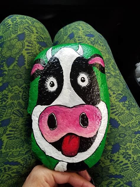 Cow Psinted Rock Rock Crafts Rock Painting Art Painted Rock Animals